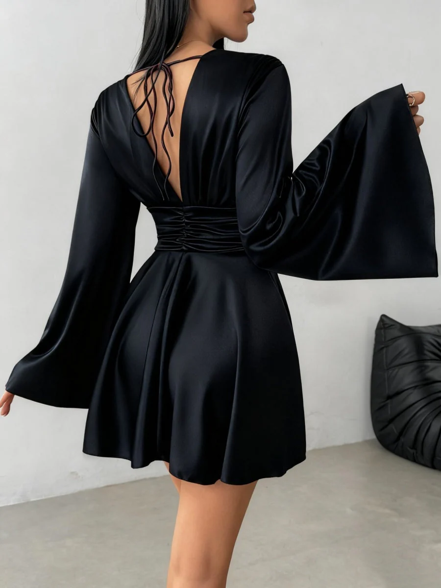 V-neck Long Sleeve Flared Sleeves Mini&Short Dresses - Image 27