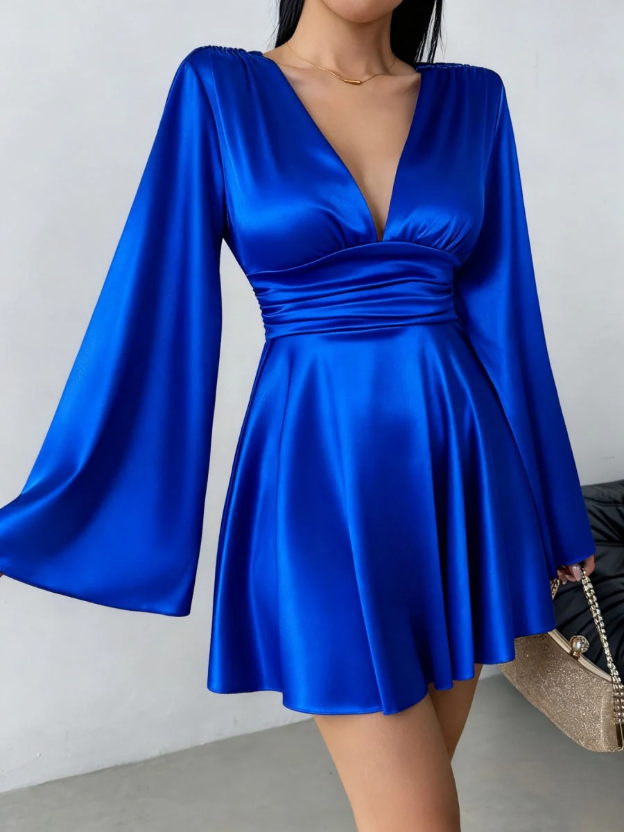 V-neck Long Sleeve Flared Sleeves Mini&Short Dresses - Image 29
