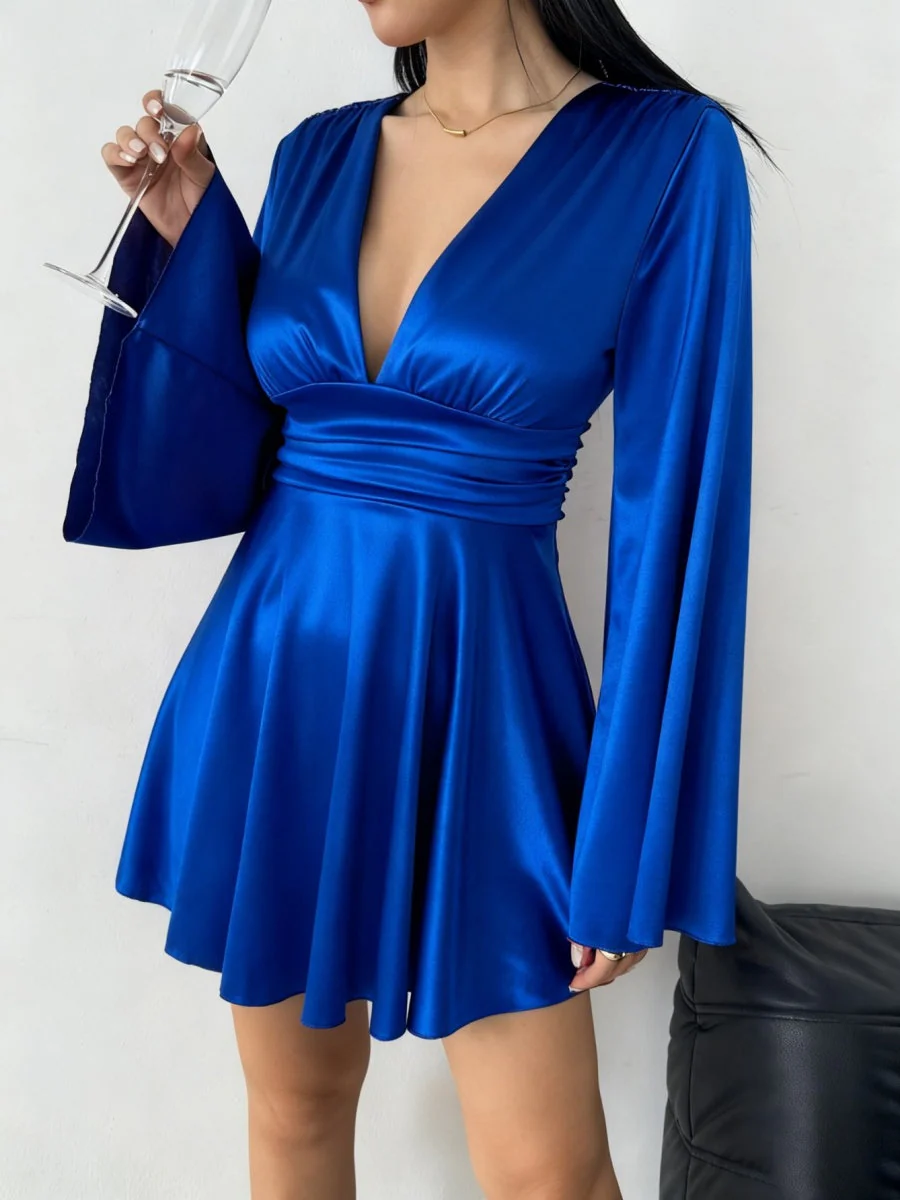 V-neck Long Sleeve Flared Sleeves Mini&Short Dresses - Image 30