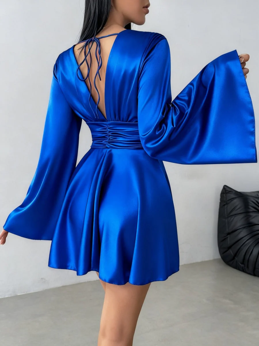 V-neck Long Sleeve Flared Sleeves Mini&Short Dresses - Image 32