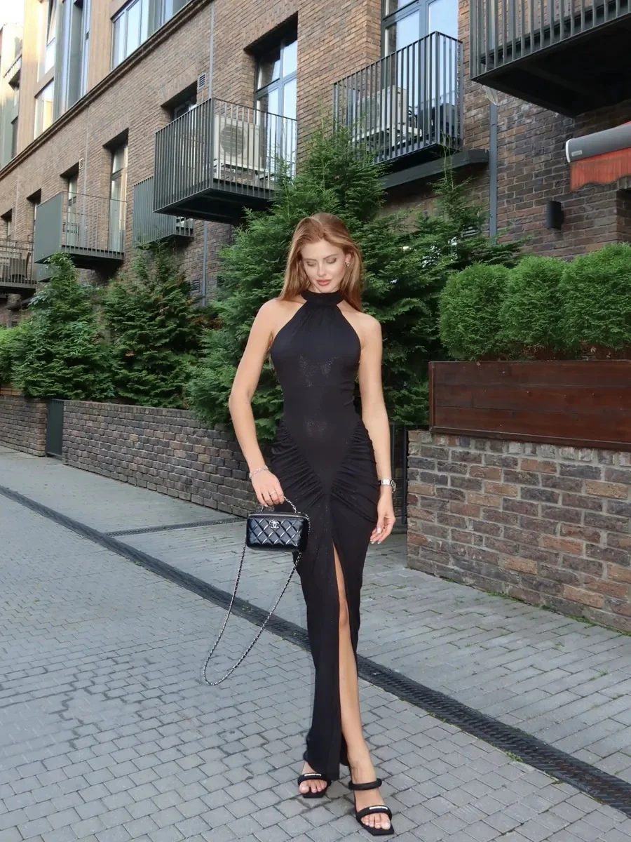 Wrinkles Party Solid Color Maxi Dresses