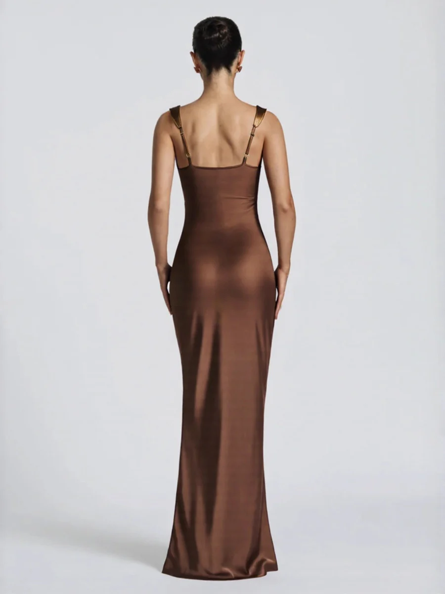 Satin Pleats Formal Dress Dinner Maxi Dresses - Image 2