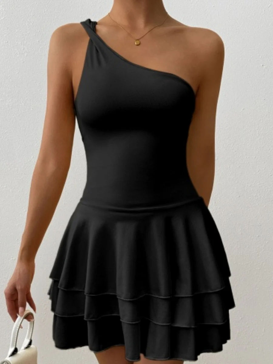 Slanted Shoulder Neck Backless Ruffle Mini&Short Dresses - Image 7