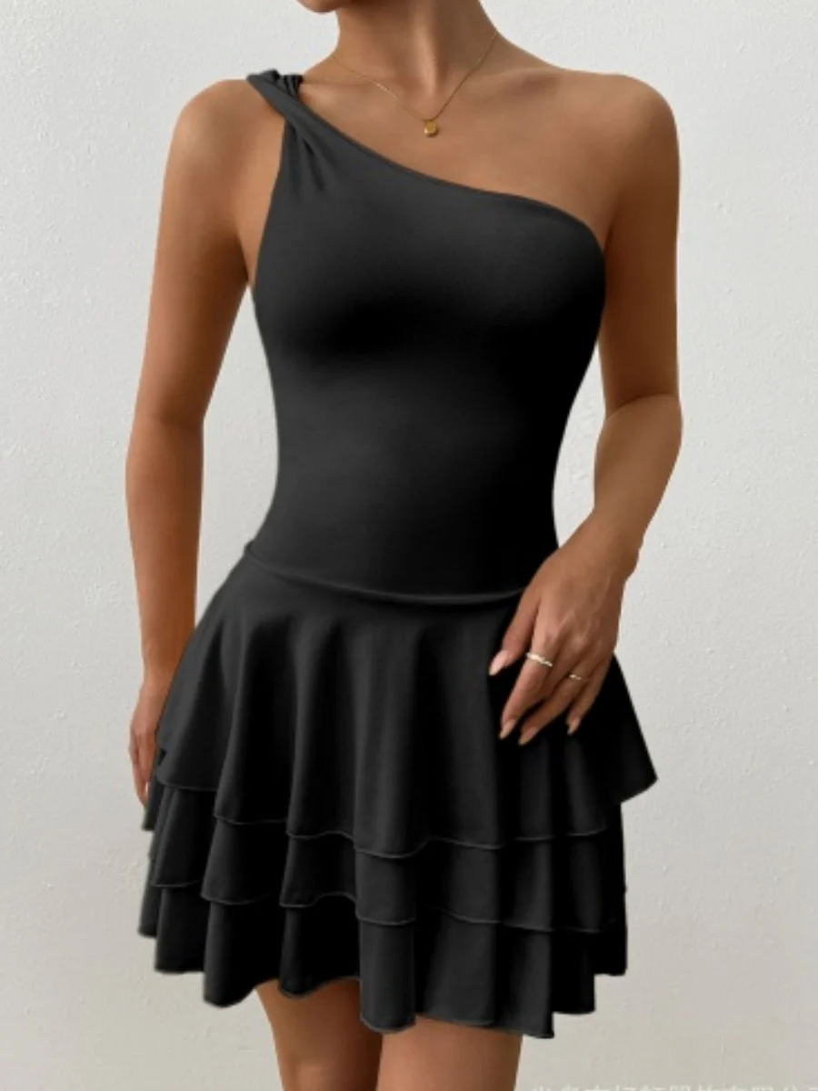 Slanted Shoulder Neck Backless Ruffle Mini&Short Dresses - Image 8