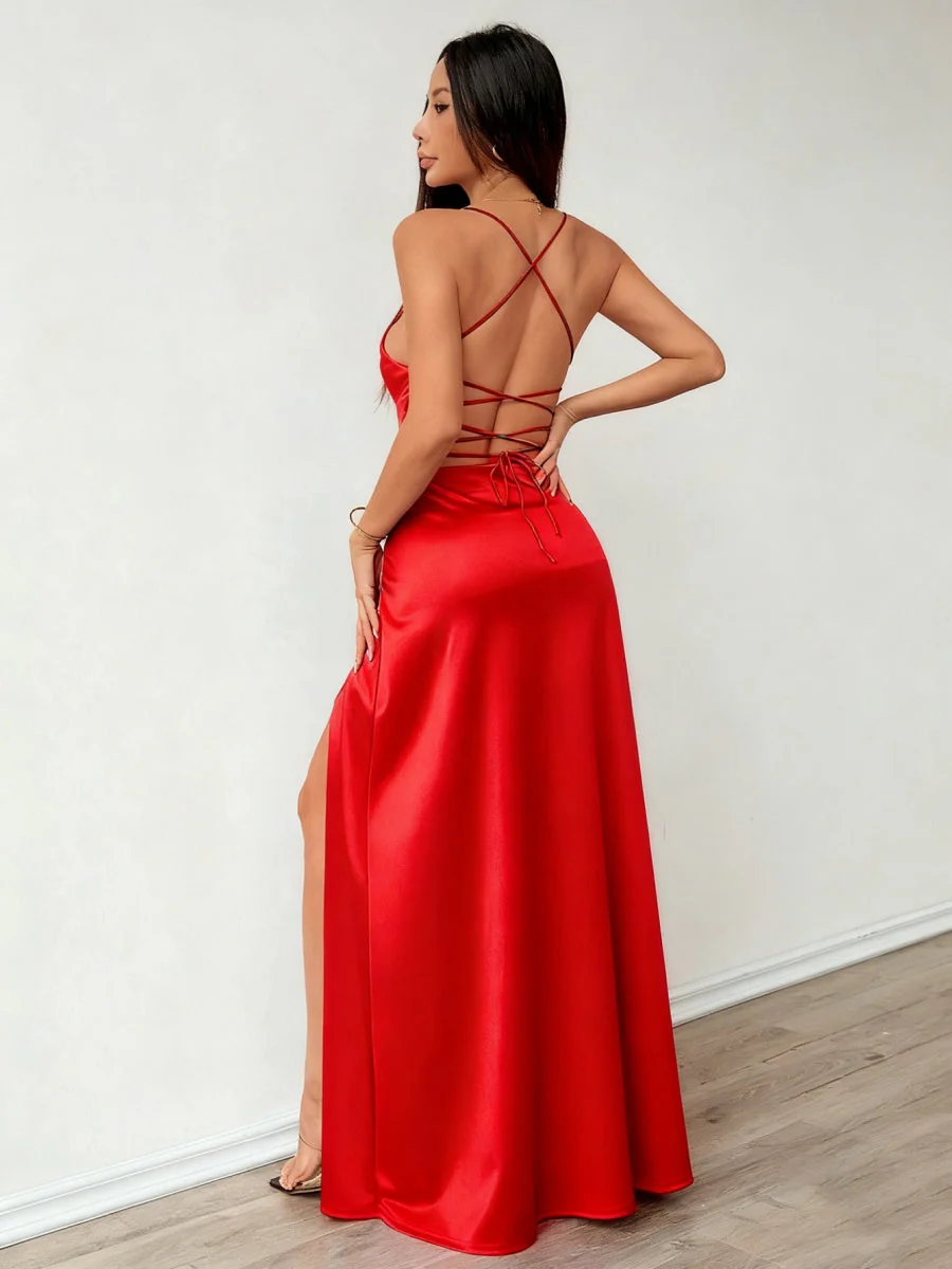 Camisoles Satin Slit Maxi Dresses - Image 15