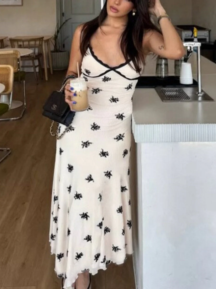 Backless Flowers Camisoles Maxi Dresses - Image 2