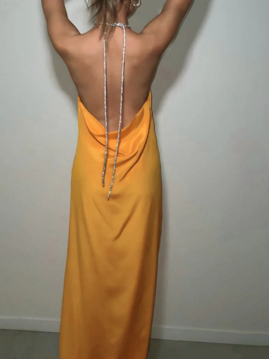 Satin Sexy Diamond Chain Formal Dress Maxi Dresses - Image 10