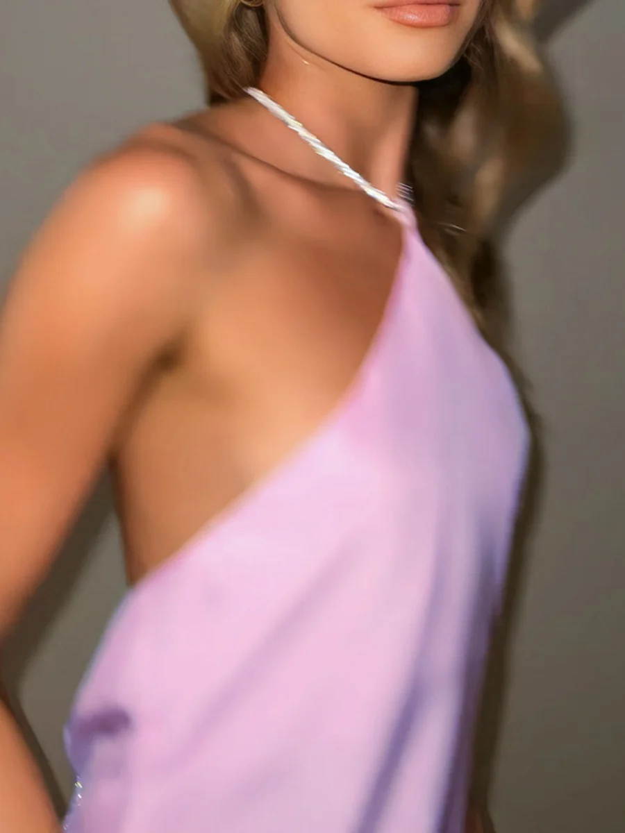 Satin Sexy Diamond Chain Formal Dress Maxi Dresses - Image 6