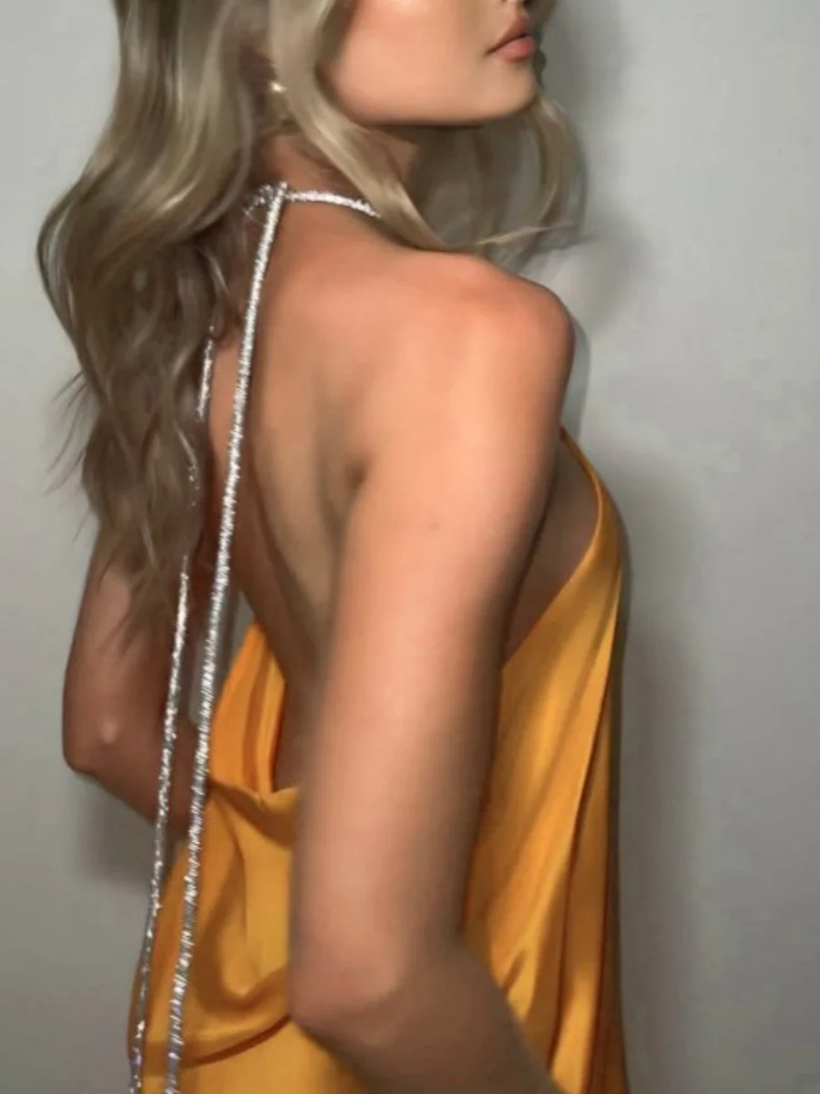 Satin Sexy Diamond Chain Formal Dress Maxi Dresses - Image 8