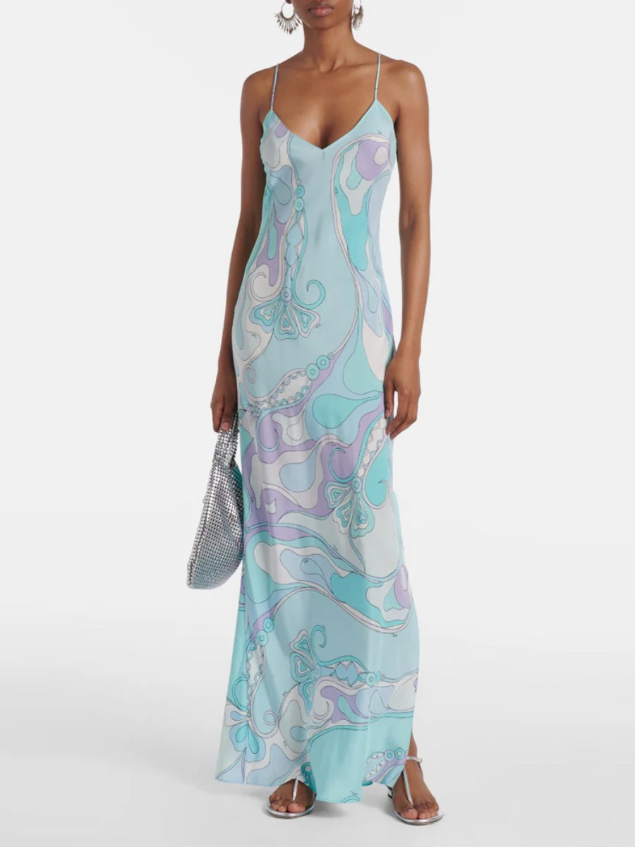Slit Simplicity Printed Maxi Dresses