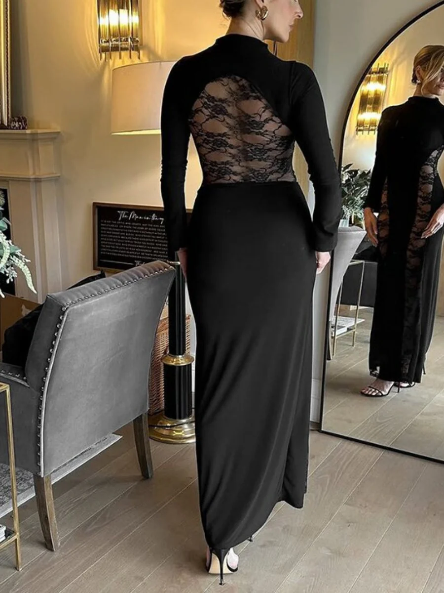 Lace Stitching Backless Reunion Maxi Dresses - Image 4