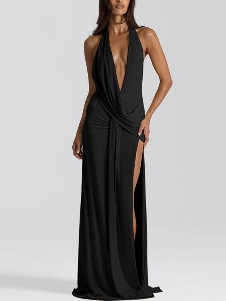 Halter Swing Collar Slits Parties Maxi Dresses - Image 10