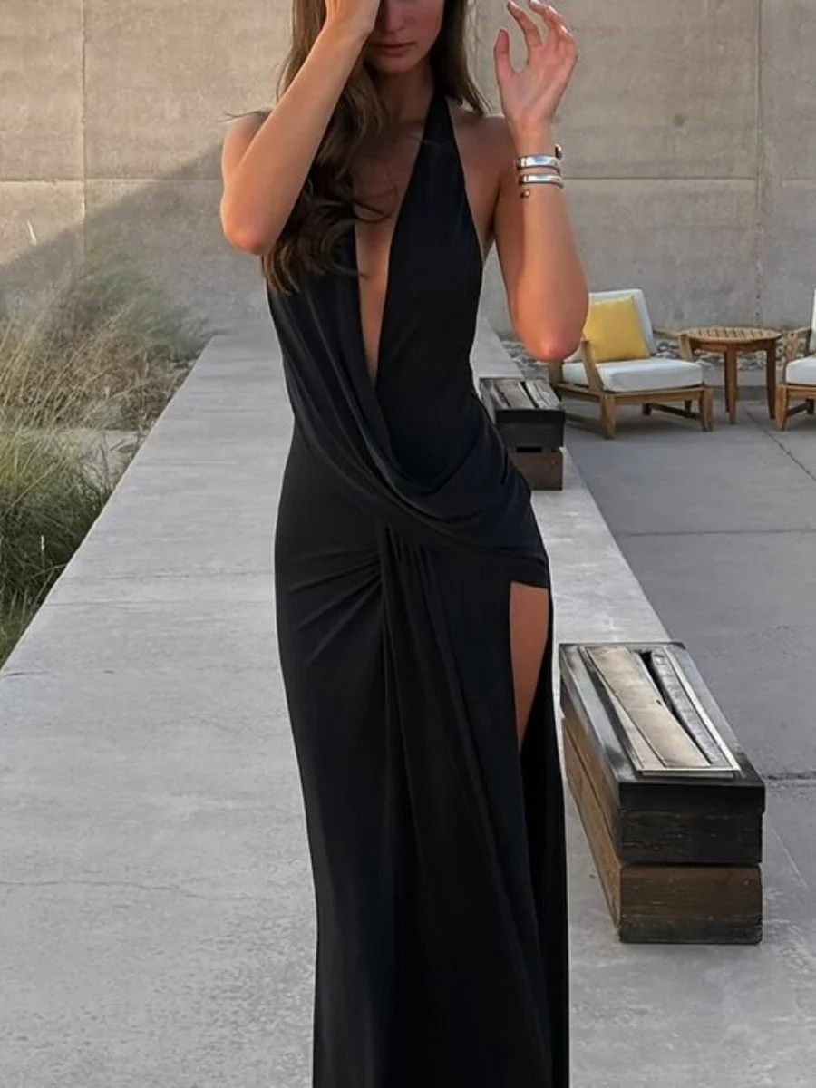 Halter Swing Collar Slits Parties Maxi Dresses - Image 7