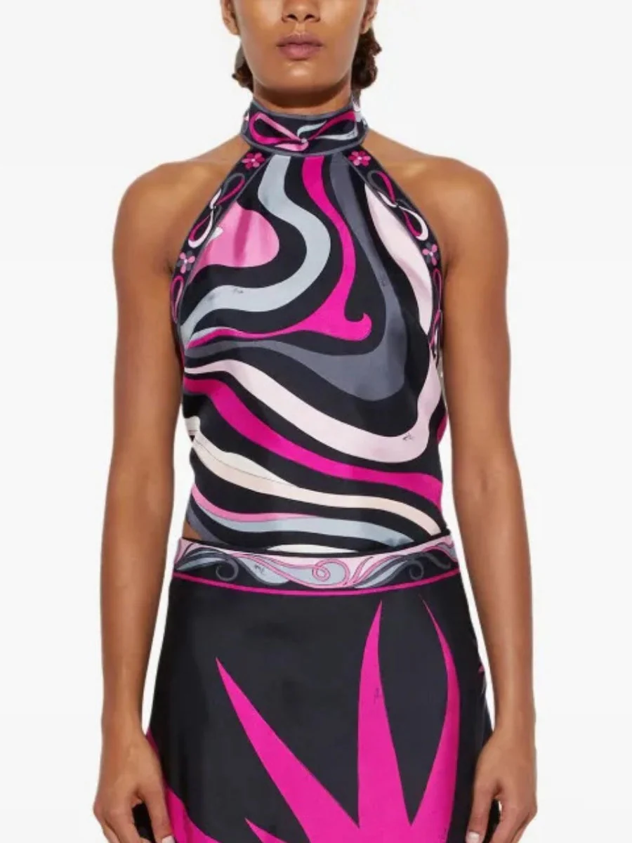 Halter Backless Jacket Printed Irregular Hem Skirts Set 2-piece Sets - Image 10