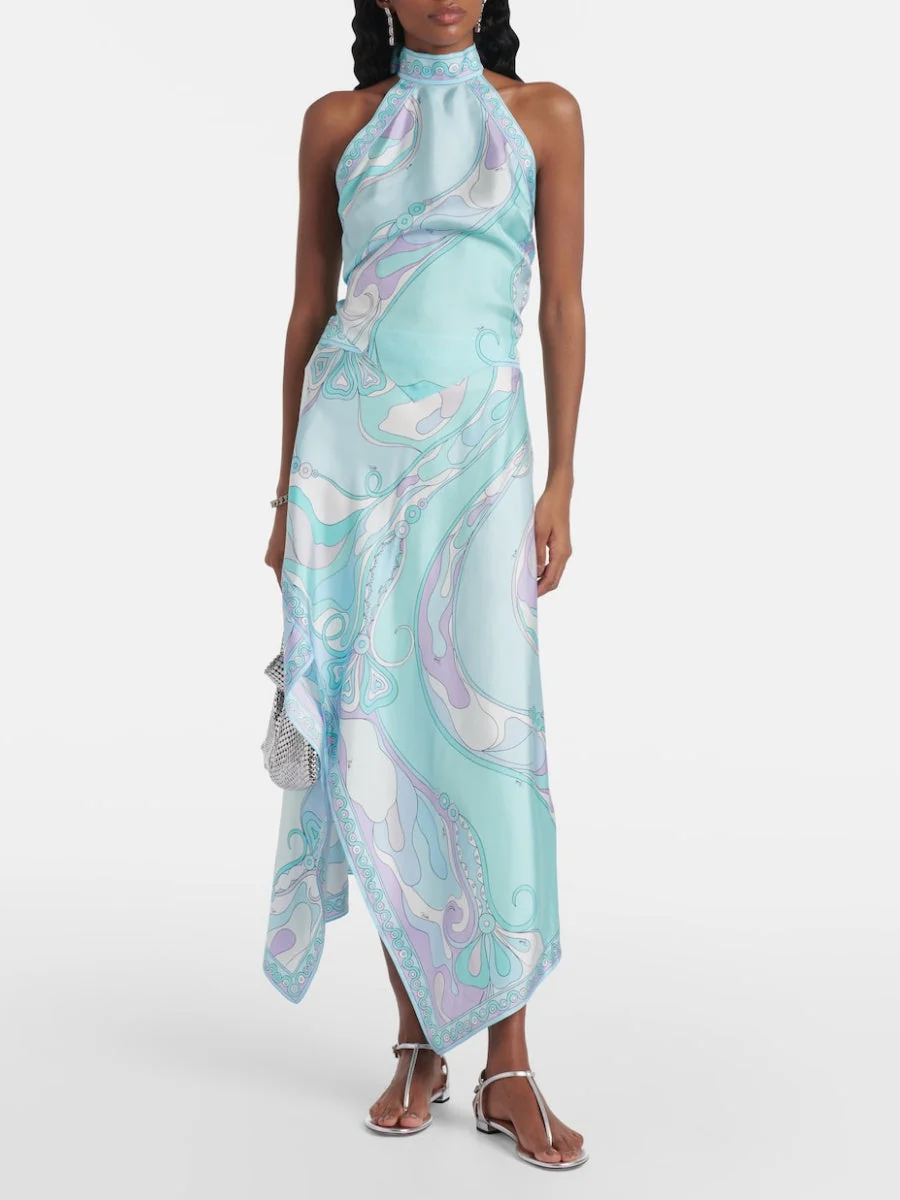 Halter Backless Jacket Printed Irregular Hem Skirts Set 2-piece Sets - Image 5