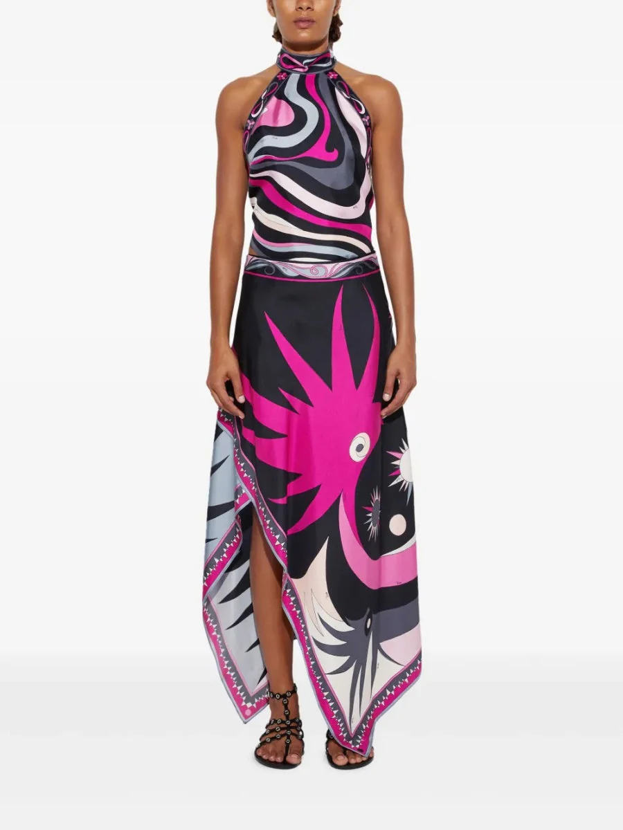 Halter Backless Jacket Printed Irregular Hem Skirts Set 2-piece Sets - Image 7