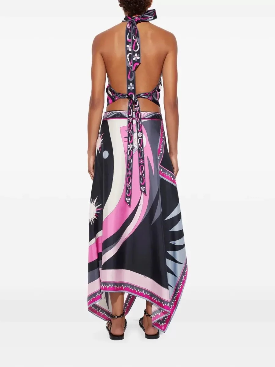 Halter Backless Jacket Printed Irregular Hem Skirts Set 2-piece Sets - Image 8
