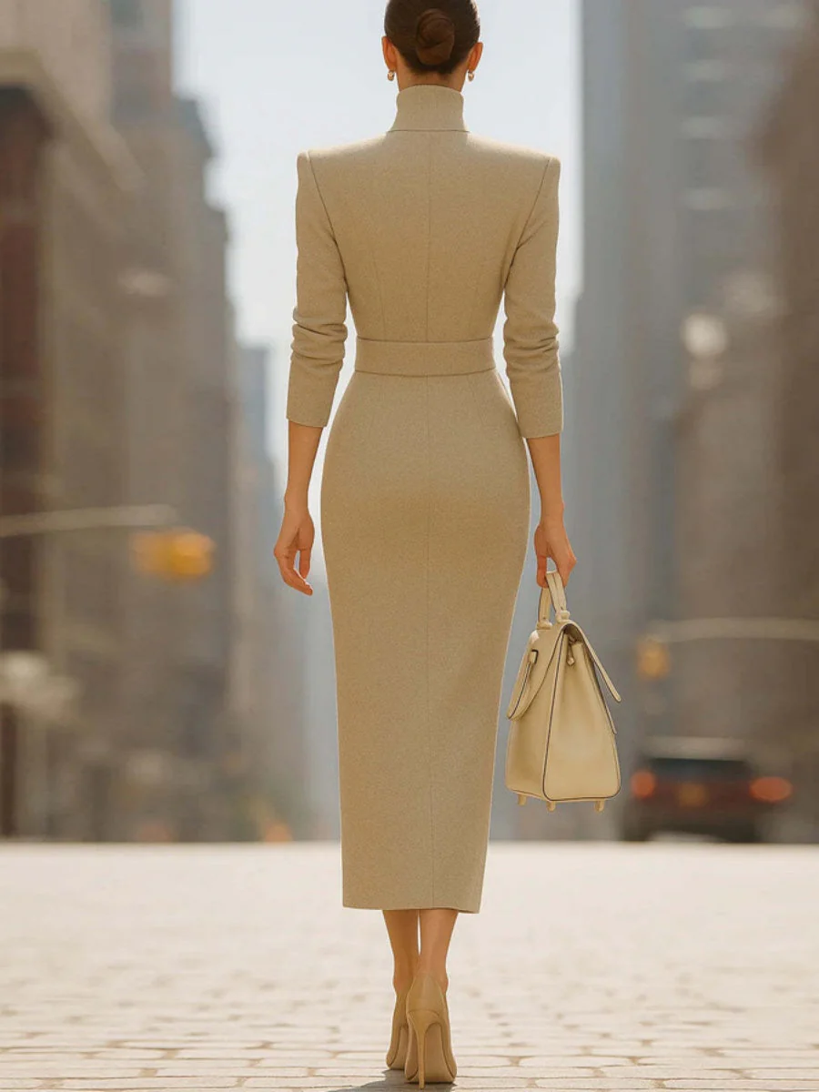 Hip-hugging Slit V-neck Belts&Chain Midi Dresses - Image 2