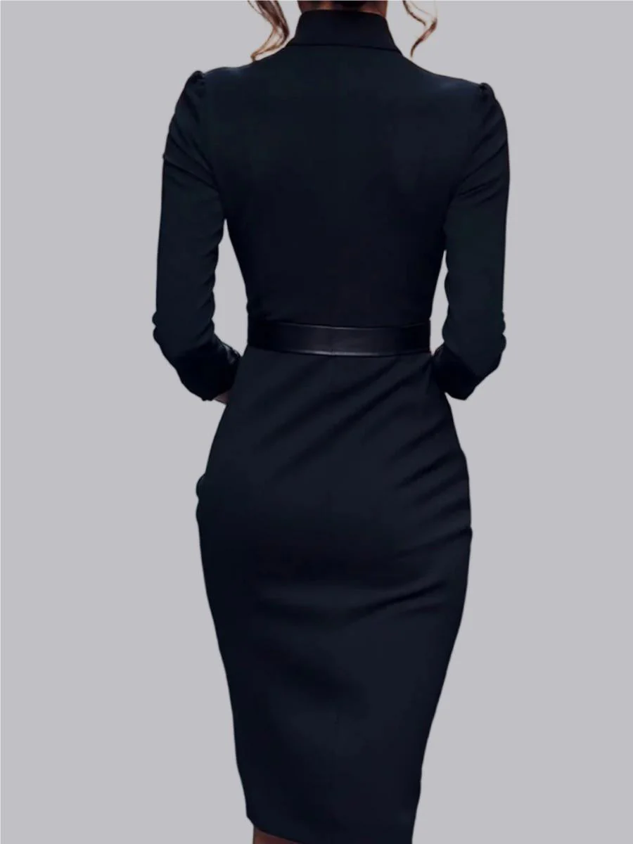 Temperament Waist Hip-hugging Long Sleeve Workplace Midi Dresses - Image 3