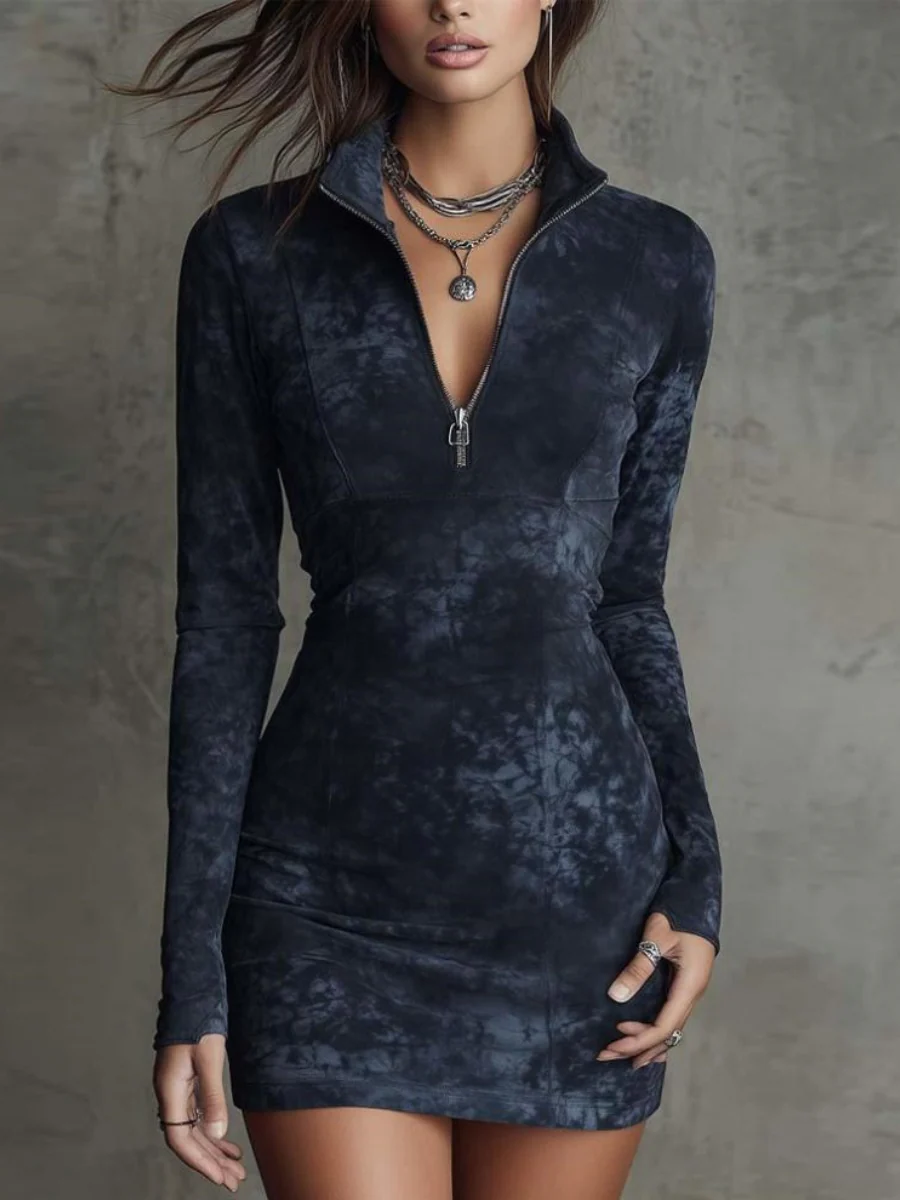 Tie-dye Hip-hugging V-neck Mini&Short Dresses
