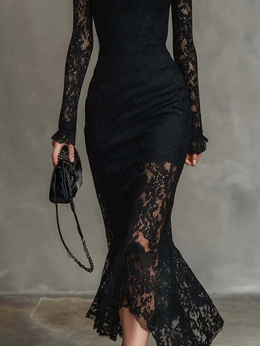 Lace Slim-fit Hip-hugging Banquet Maxi Dresses - Image 3