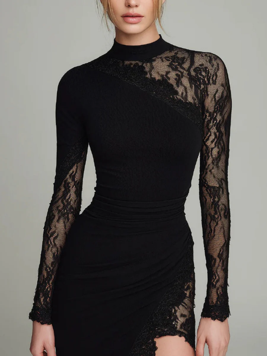 Lace Splicing Hip-hugging Irregular Mini&Short Dresses - Image 2