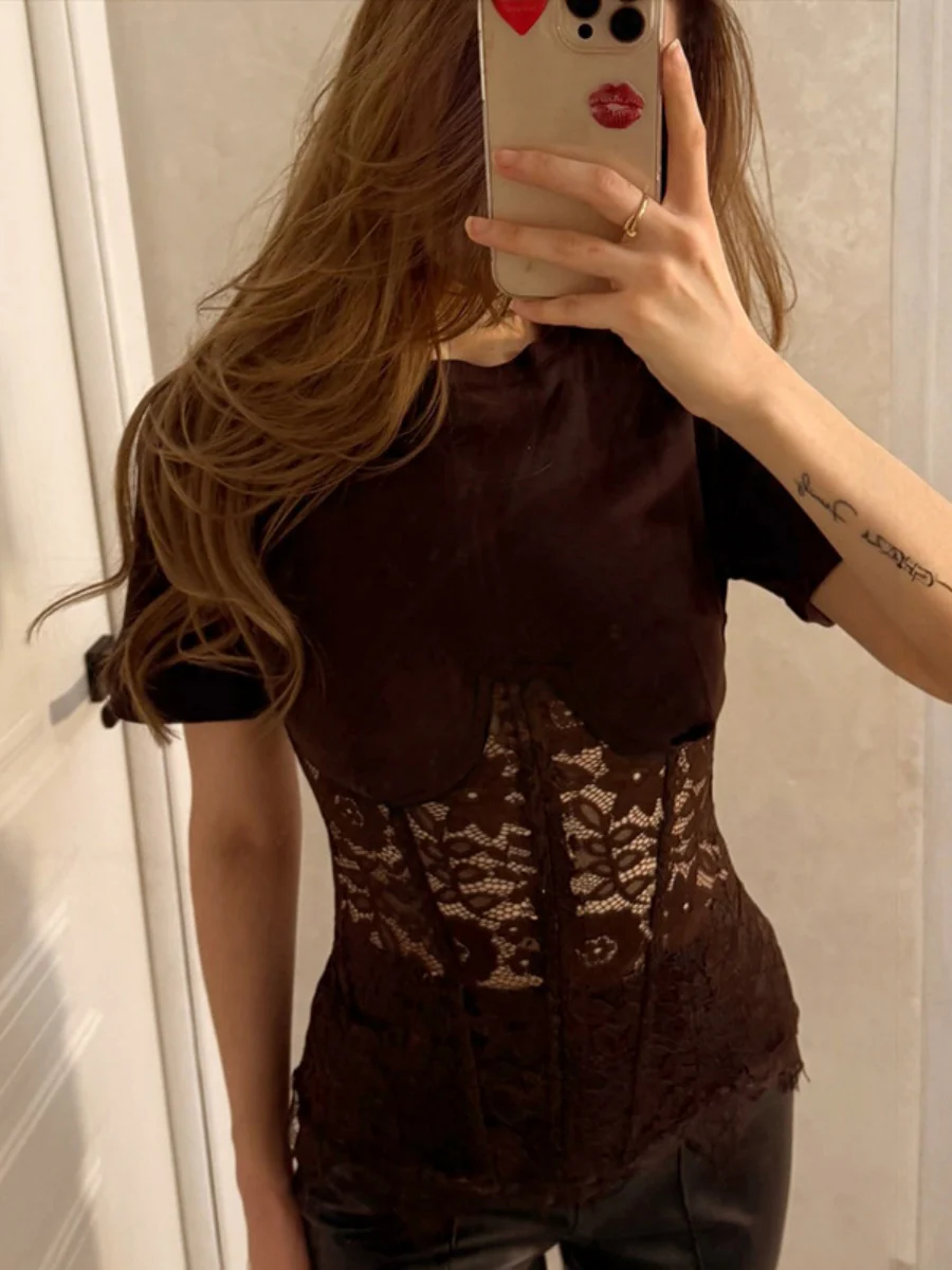 Lace Splicing Fish Bones Perspective T-shirts - Image 8