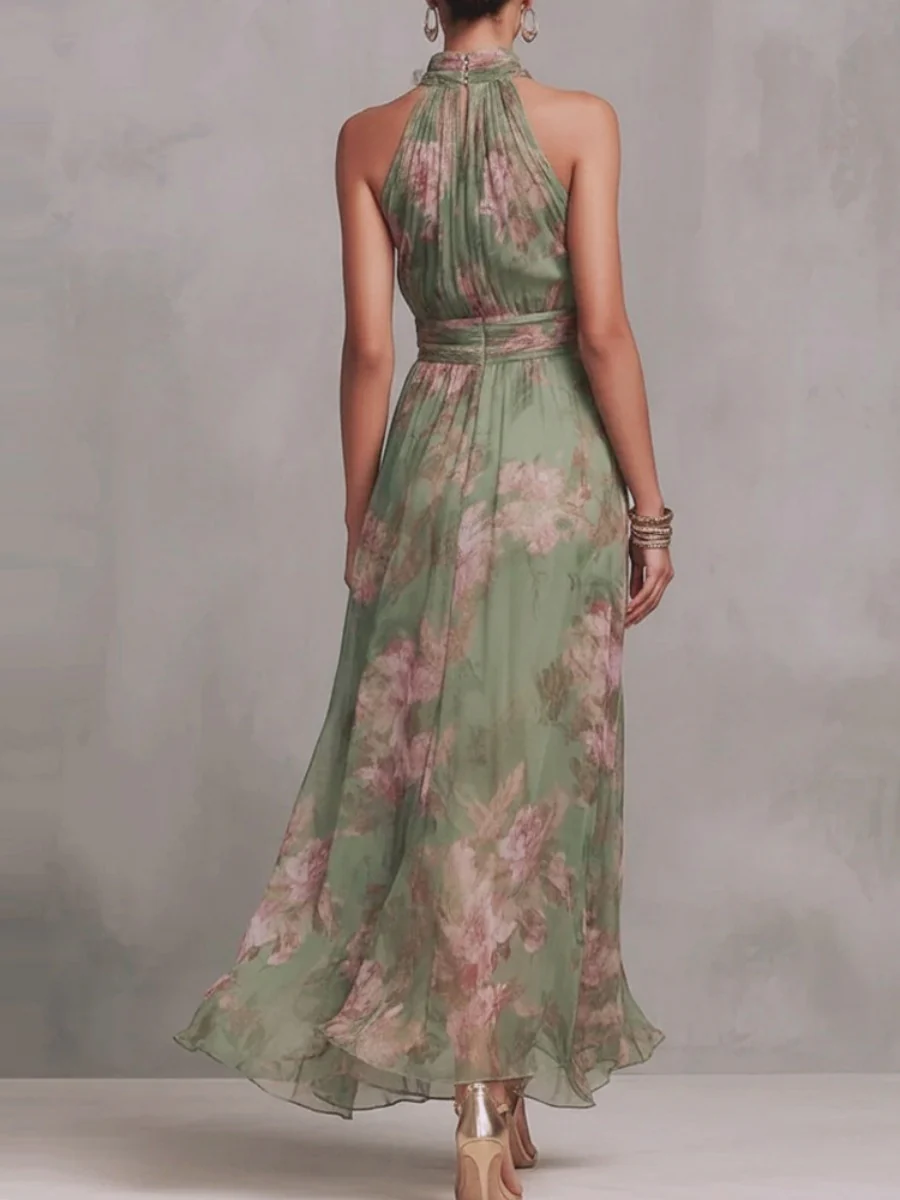 Printed Vacation Formal Dress Halter Maxi Dresses - Image 2