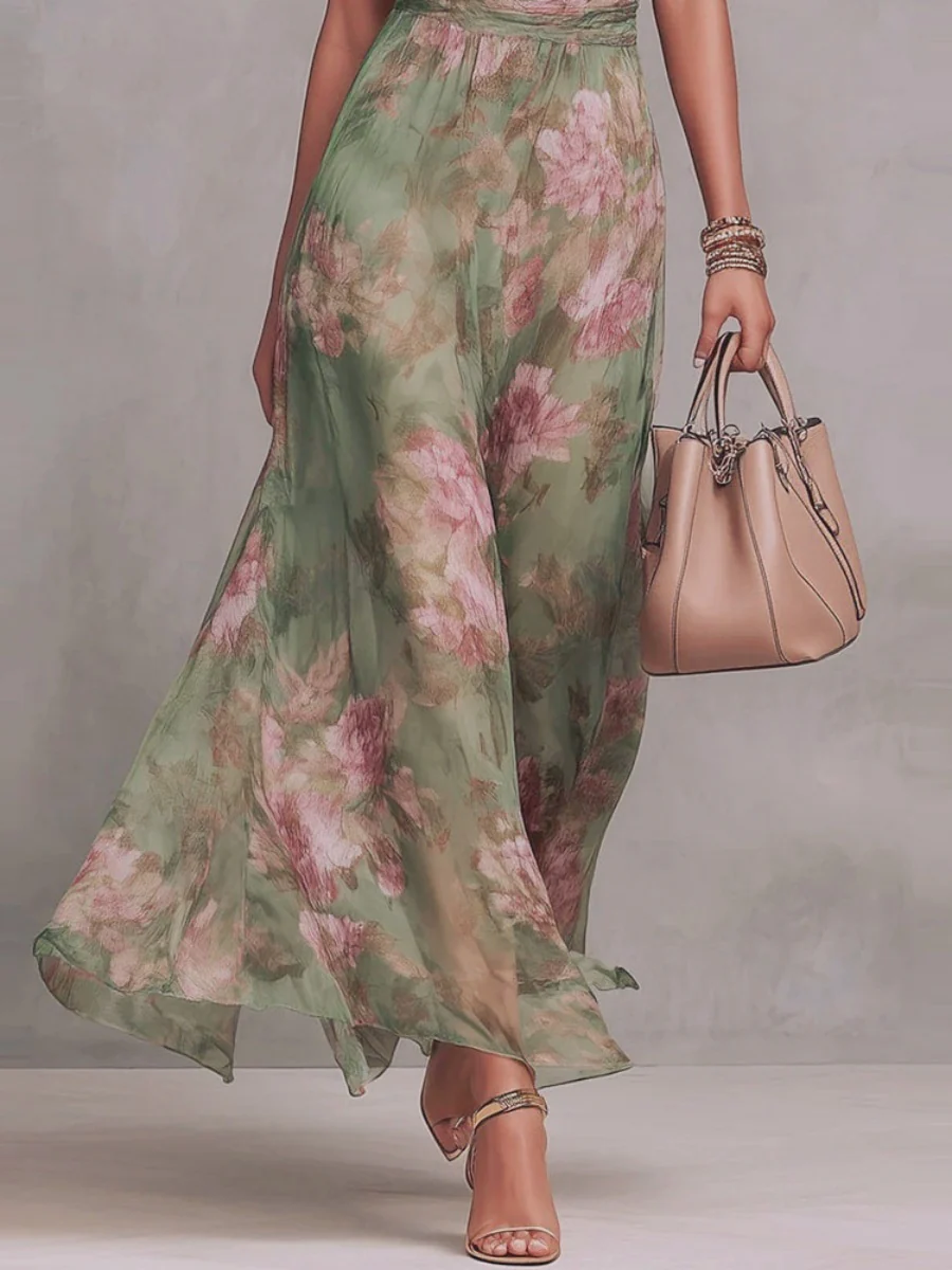 Printed Vacation Formal Dress Halter Maxi Dresses - Image 4