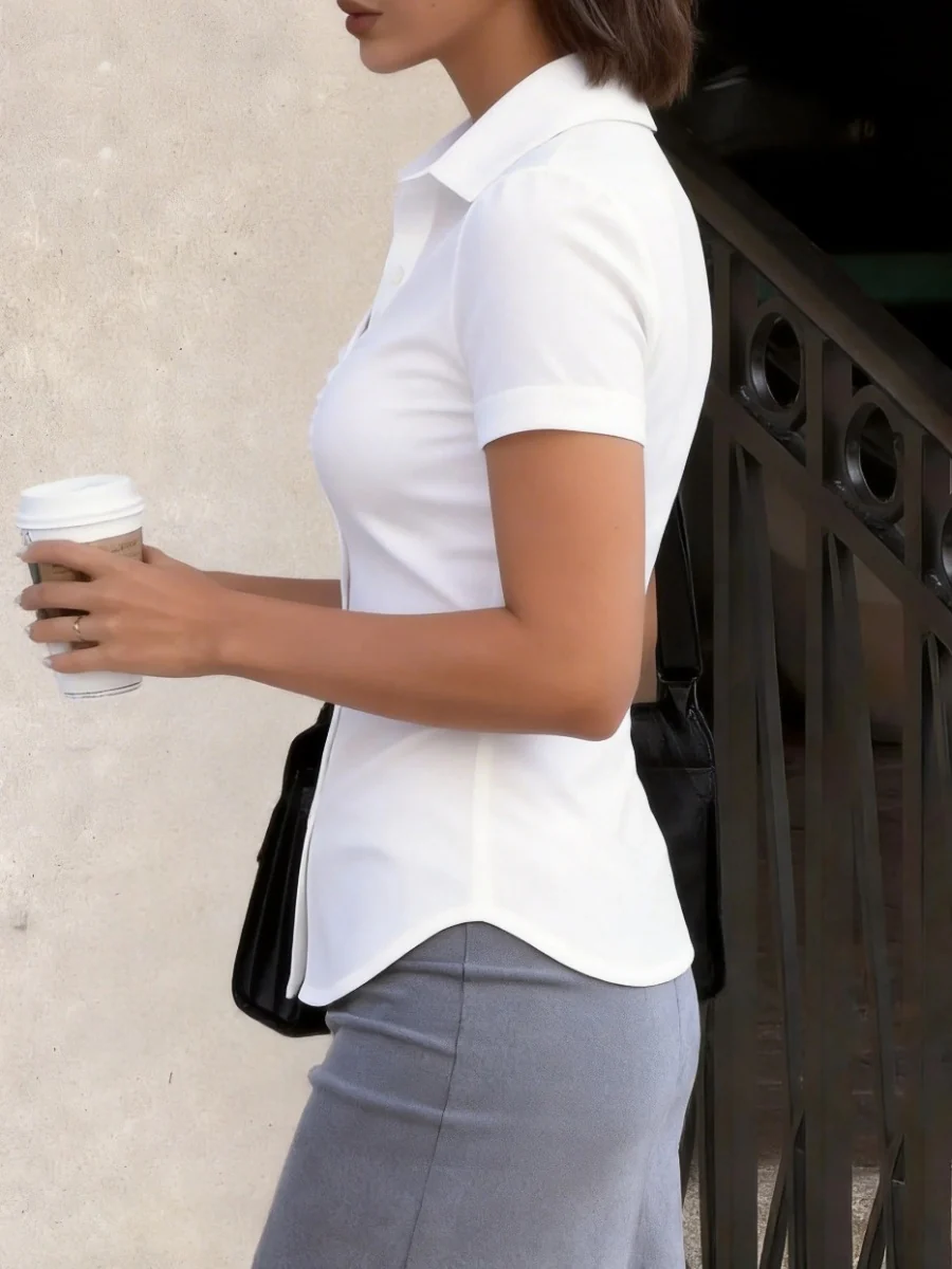 Cropped Slim-fit Profession Waist Shirts - Image 9