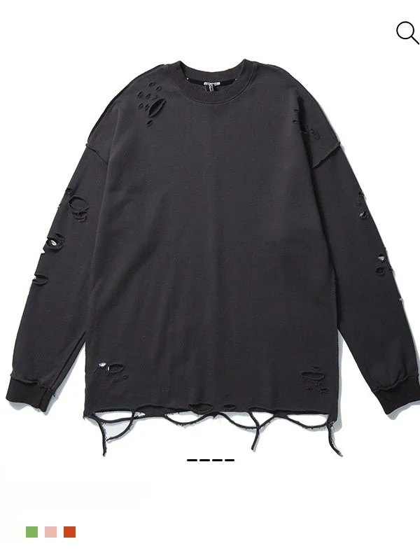 Oversize Hole Loose Pullover Long-sleeved T-shirt