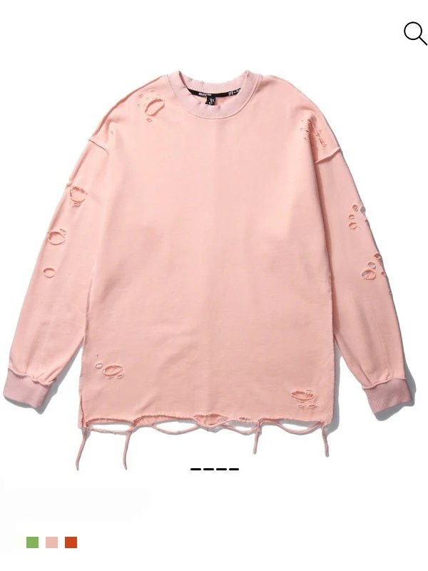 Oversize Hole Loose Pullover Long-sleeved T-shirt - Image 10