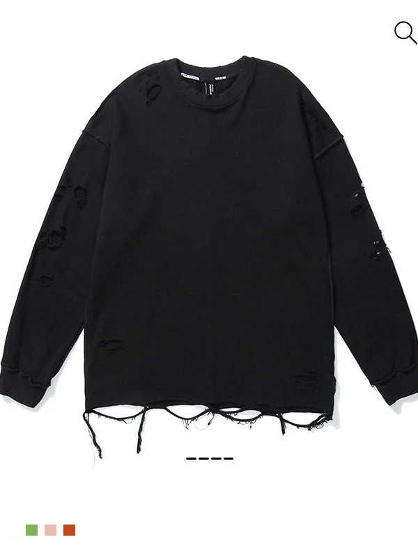 Oversize Hole Loose Pullover Long-sleeved T-shirt - Image 11