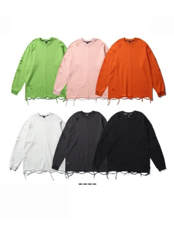 Oversize Hole Loose Pullover Long-sleeved T-shirt - Image 2