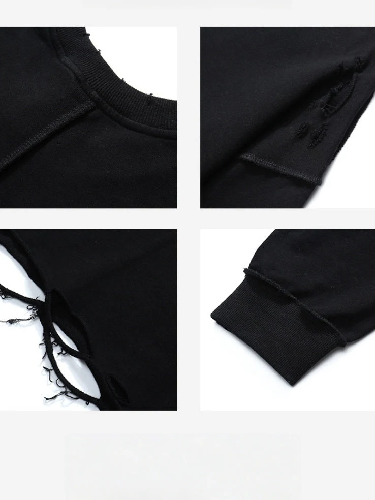 Oversize Hole Loose Pullover Long-sleeved T-shirt - Image 4