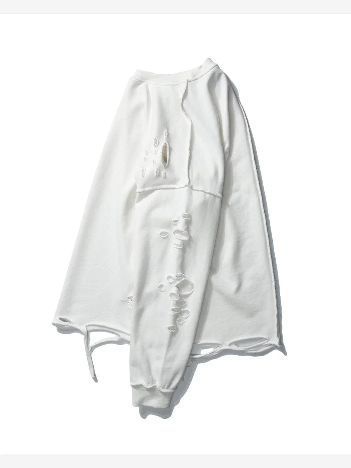 Oversize Hole Loose Pullover Long-sleeved T-shirt - Image 5