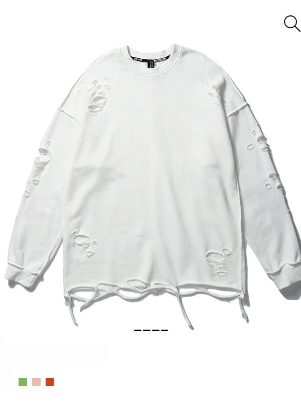 Oversize Hole Loose Pullover Long-sleeved T-shirt - Image 7