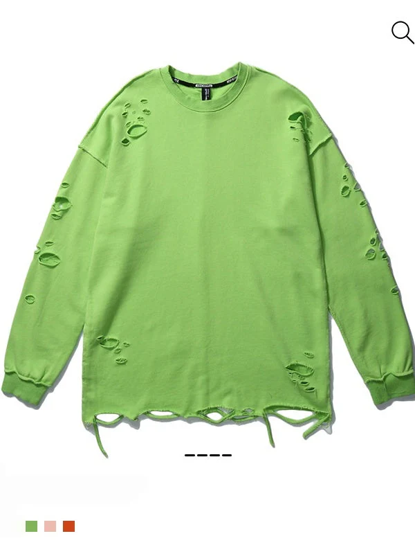 Oversize Hole Loose Pullover Long-sleeved T-shirt - Image 8