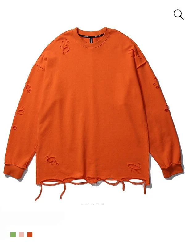 Oversize Hole Loose Pullover Long-sleeved T-shirt - Image 9