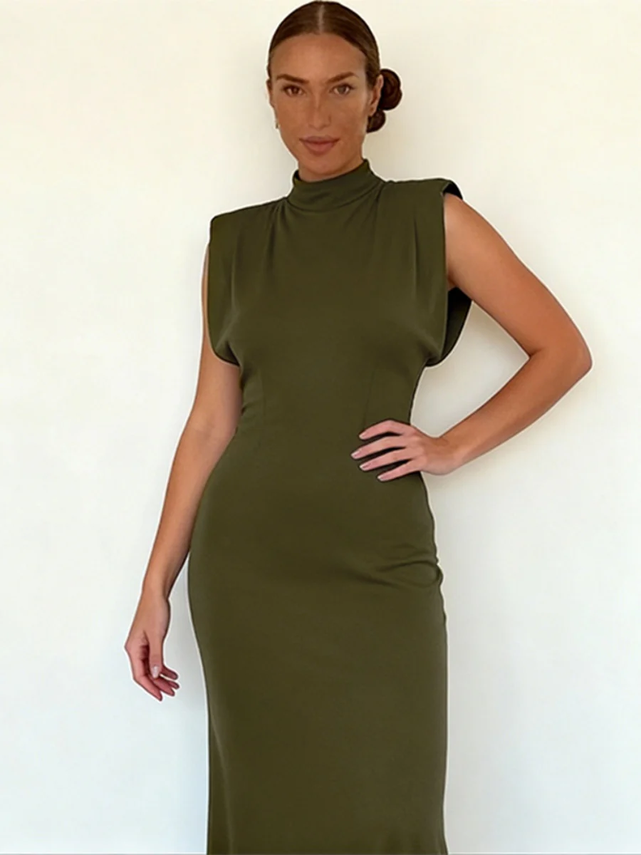Shoulder Pads Sleeveless Hip-hugging Maxi Dresses - Image 12