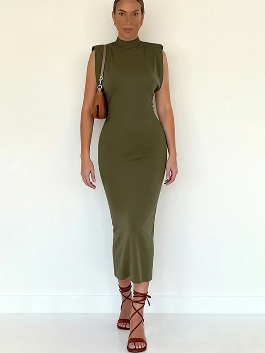 Shoulder Pads Sleeveless Hip-hugging Maxi Dresses - Image 13