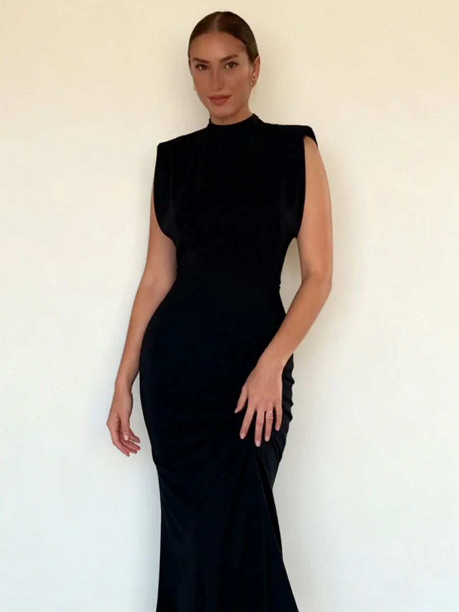 Shoulder Pads Sleeveless Hip-hugging Maxi Dresses - Image 2