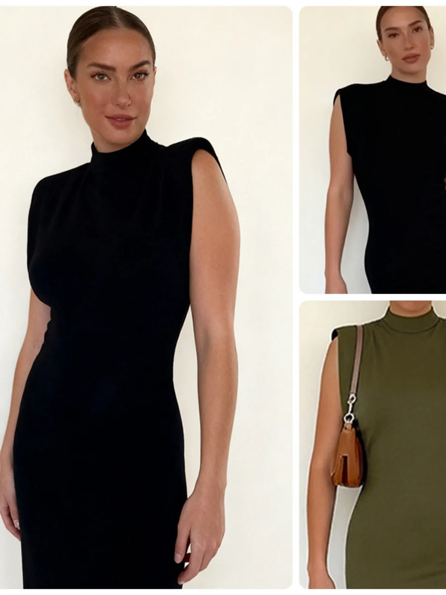 Shoulder Pads Sleeveless Hip-hugging Maxi Dresses - Image 3