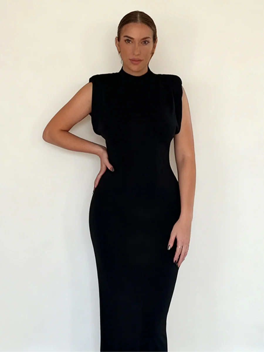 Shoulder Pads Sleeveless Hip-hugging Maxi Dresses - Image 4