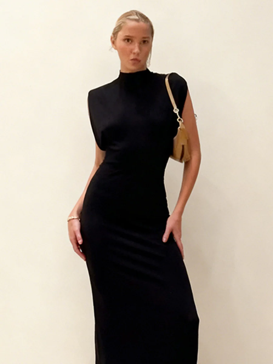 Shoulder Pads Sleeveless Hip-hugging Maxi Dresses - Image 5