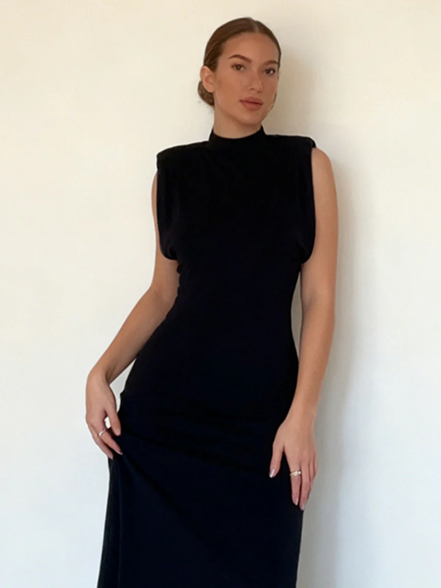 Shoulder Pads Sleeveless Hip-hugging Maxi Dresses - Image 6