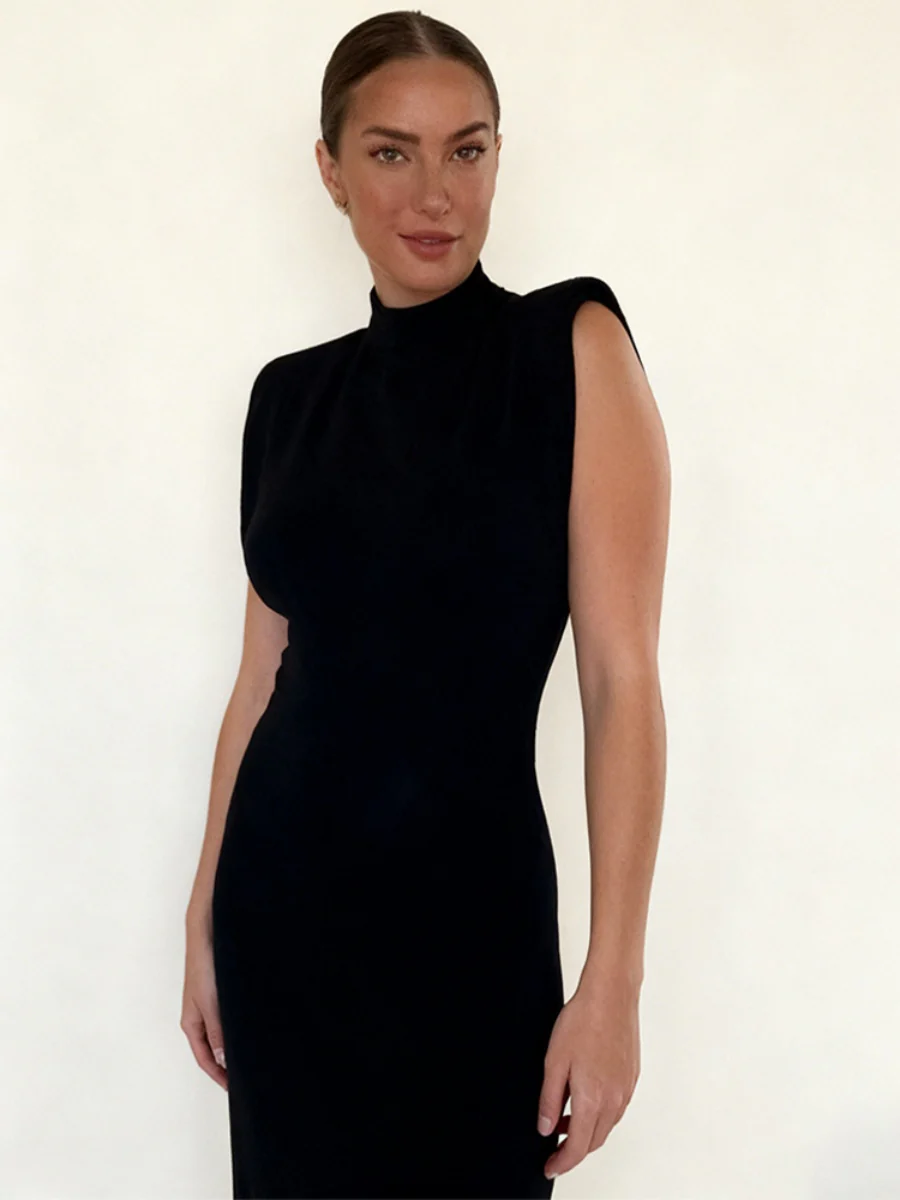 Shoulder Pads Sleeveless Hip-hugging Maxi Dresses - Image 7