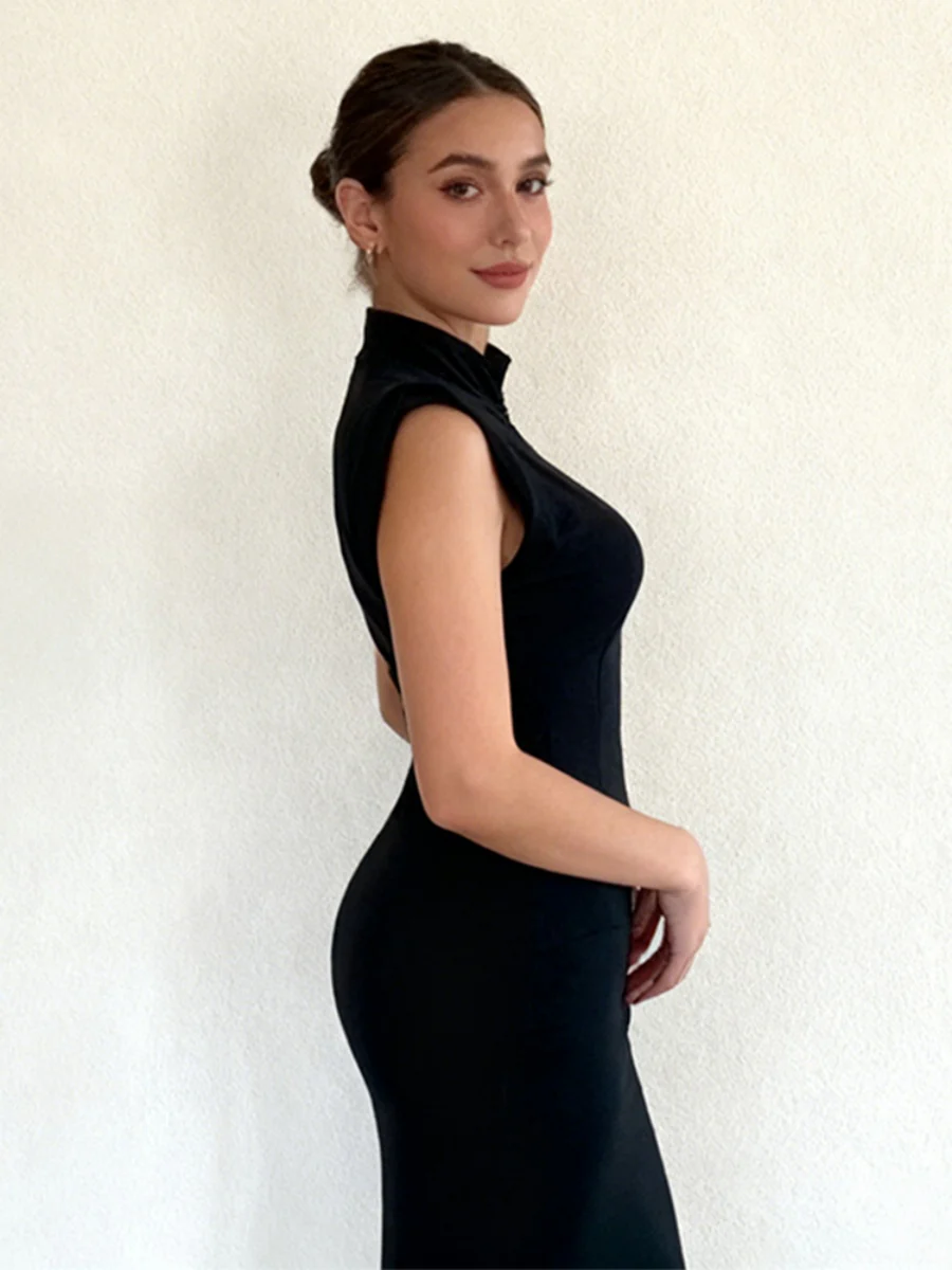 Shoulder Pads Sleeveless Hip-hugging Maxi Dresses - Image 8