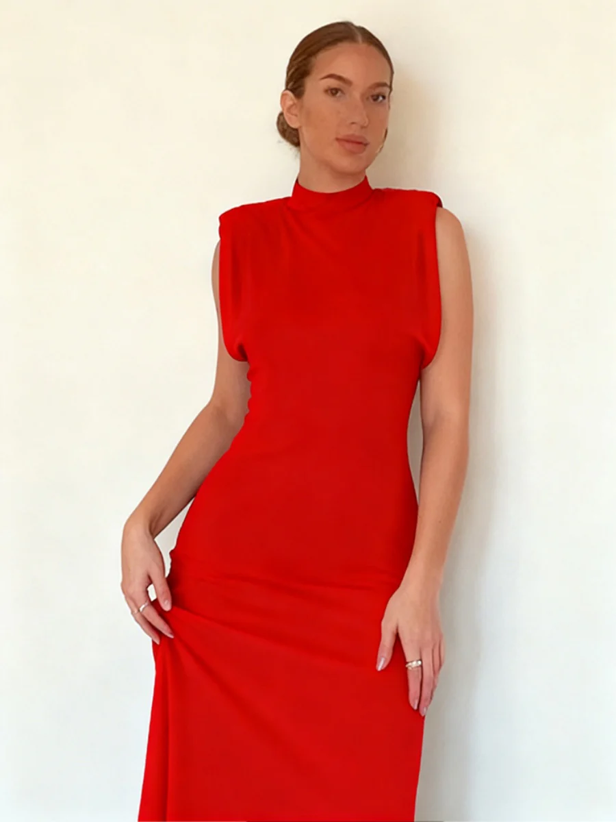 Shoulder Pads Sleeveless Hip-hugging Maxi Dresses - Image 9