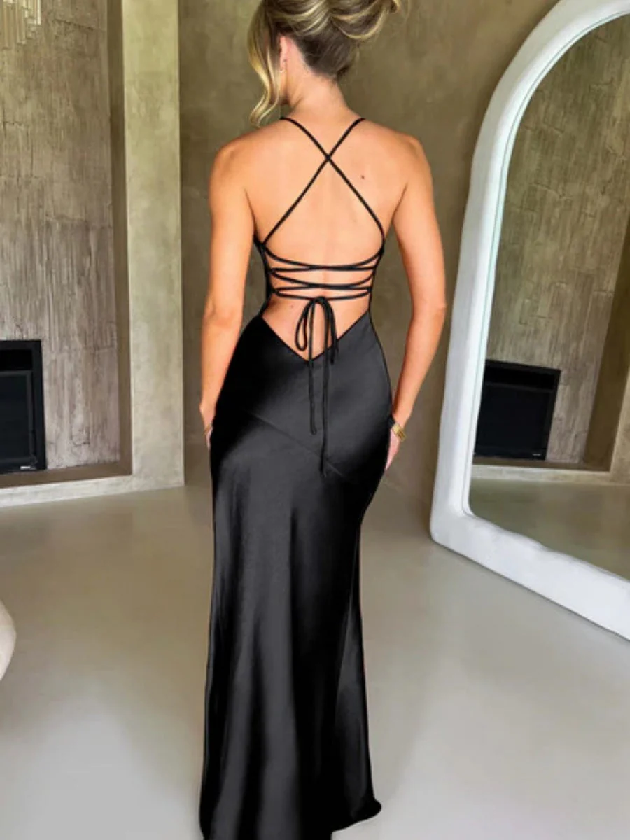 Sexy Halter Top High Slit Slim Fit Satin Parties Cocktail Party Wedding Long Dress - Image 10